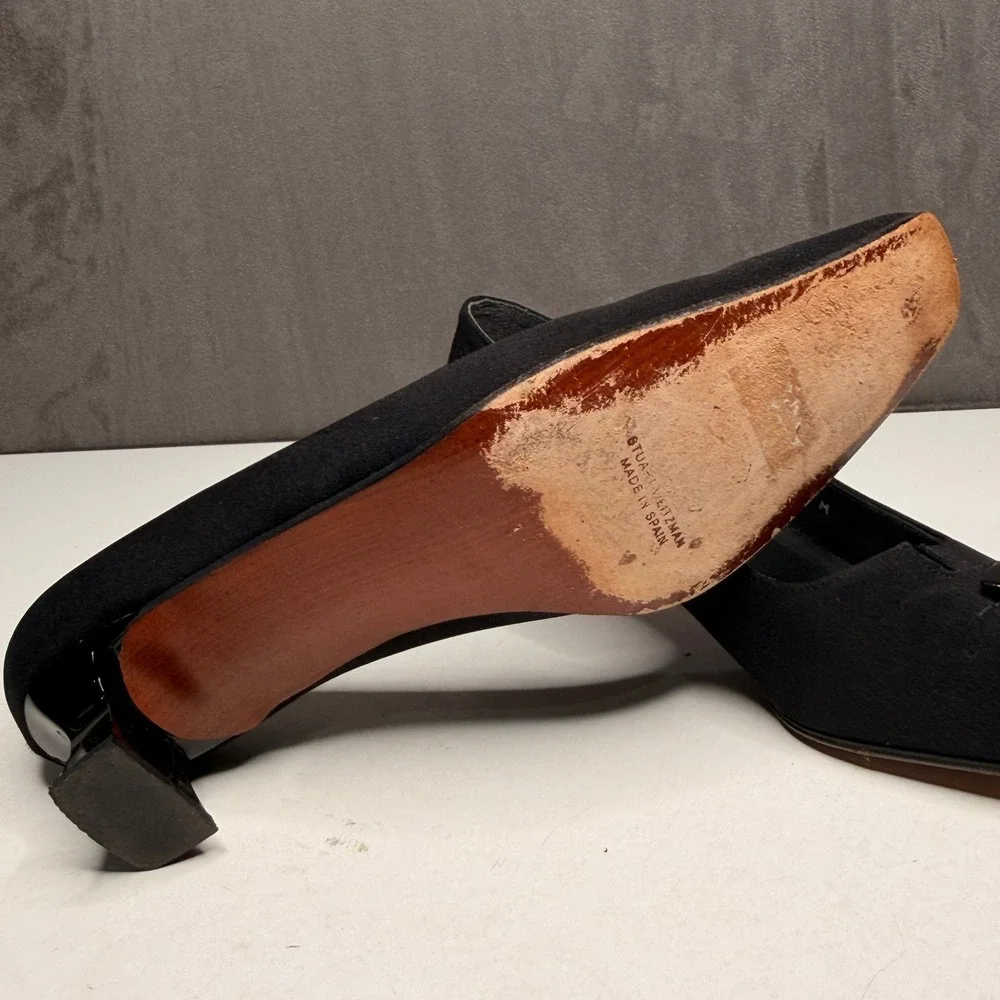 Vtg Stuart Weitzman Kitten Heels Womens Sz 7‎ Black Square Toe Buckle Old Money
